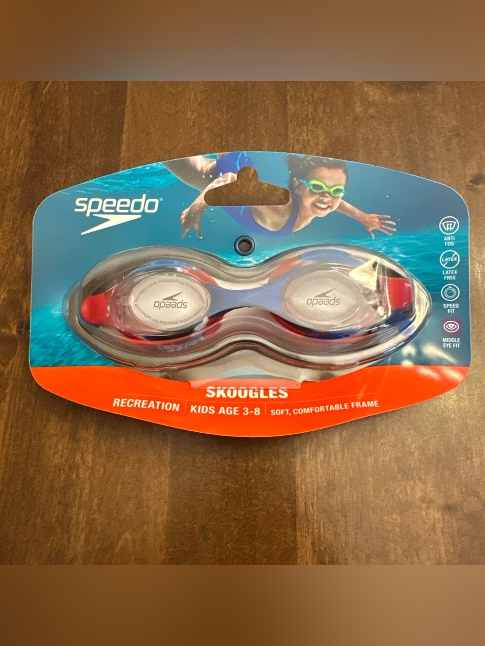 Speedo Skoogles Clear Goggles, Recreation Use, Kids Age 3 - 8, Red/blue/white